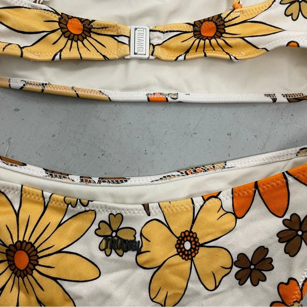 Triangl Swimwear Yellow Brown Retro Style Floral Print Bikini Size Medium